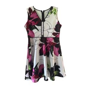 REED Floral Fit and Flare Dress Womens XL White Pink Excellent V-Neck Sleeveless